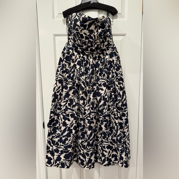 A.L.C. NWT Women’s Strapless Midi Dress w/Full Skirt Pockets Navy/Ivory - 14 - Picture 7 of 15